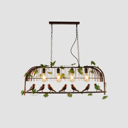 DecorBites™ Birdcage Pendant Light - Rustic Wrought Iron Island Lamp with Vine and Bird Deco for Dining Room