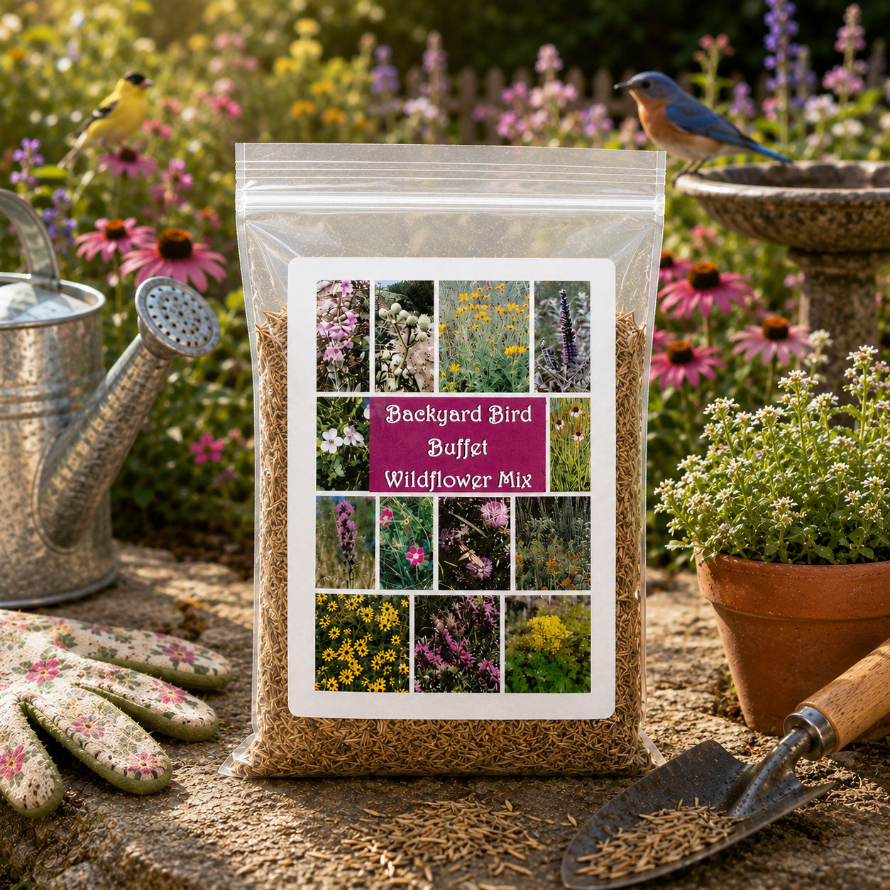 Backyard Bird Buffet Native Nebraska Wildflower Mix | 2.4 oz | Prairie Legacy Inc.