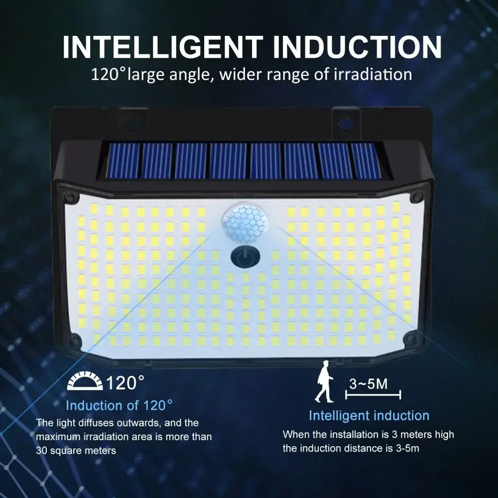 Black 208 led solar outdoor motion sensor waterproof garden lights