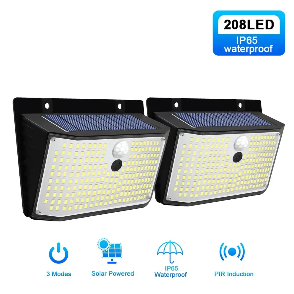 Black 208 led solar outdoor motion sensor waterproof garden lights