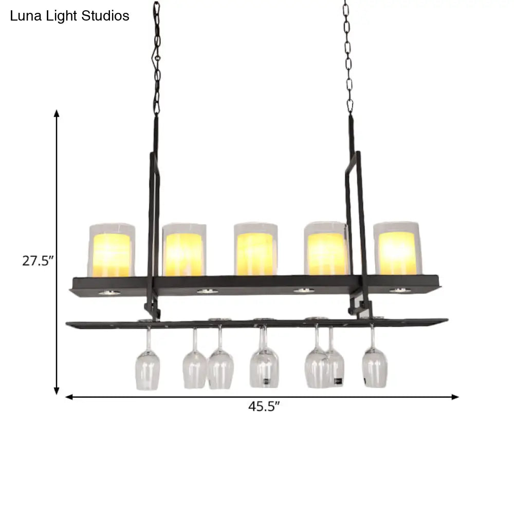 DecorBites™ Black 3/5-Light Island Light Fixture with Clear Glass Cylindrical Pendant for Dining Room - Traditional Style