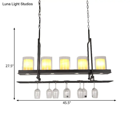 DecorBites™ Black 3/5-Light Island Light Fixture with Clear Glass Cylindrical Pendant for Dining Room - Traditional Style