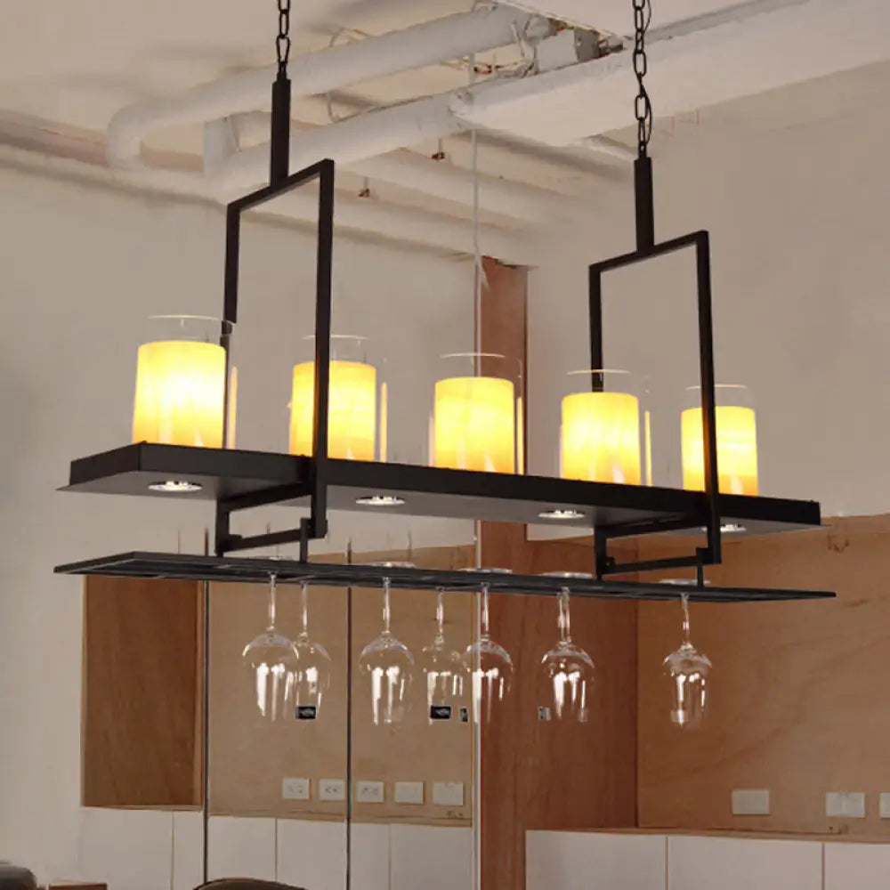 DecorBites™ Black 3/5-Light Island Light Fixture with Clear Glass Cylindrical Pendant for Dining Room - Traditional Style