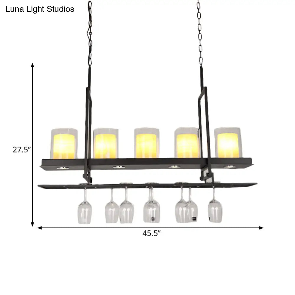 DecorBites™ Black 3/5-Light Island Light Fixture with Clear Glass Cylindrical Pendant for Dining Room - Traditional Style