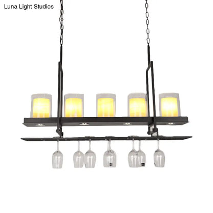 DecorBites™ Black 3/5-Light Island Light Fixture with Clear Glass Cylindrical Pendant for Dining Room - Traditional Style