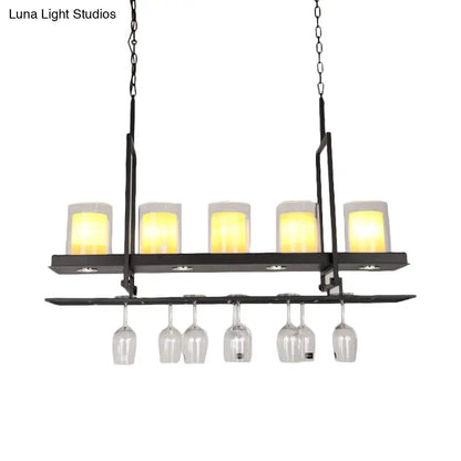 DecorBites™ Black 3/5-Light Island Light Fixture with Clear Glass Cylindrical Pendant for Dining Room - Traditional Style
