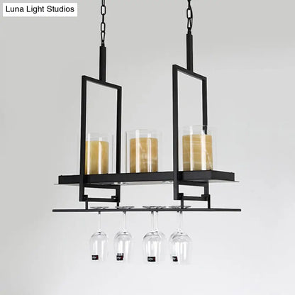 DecorBites™ Black 3/5-Light Island Light Fixture with Clear Glass Cylindrical Pendant for Dining Room - Traditional Style