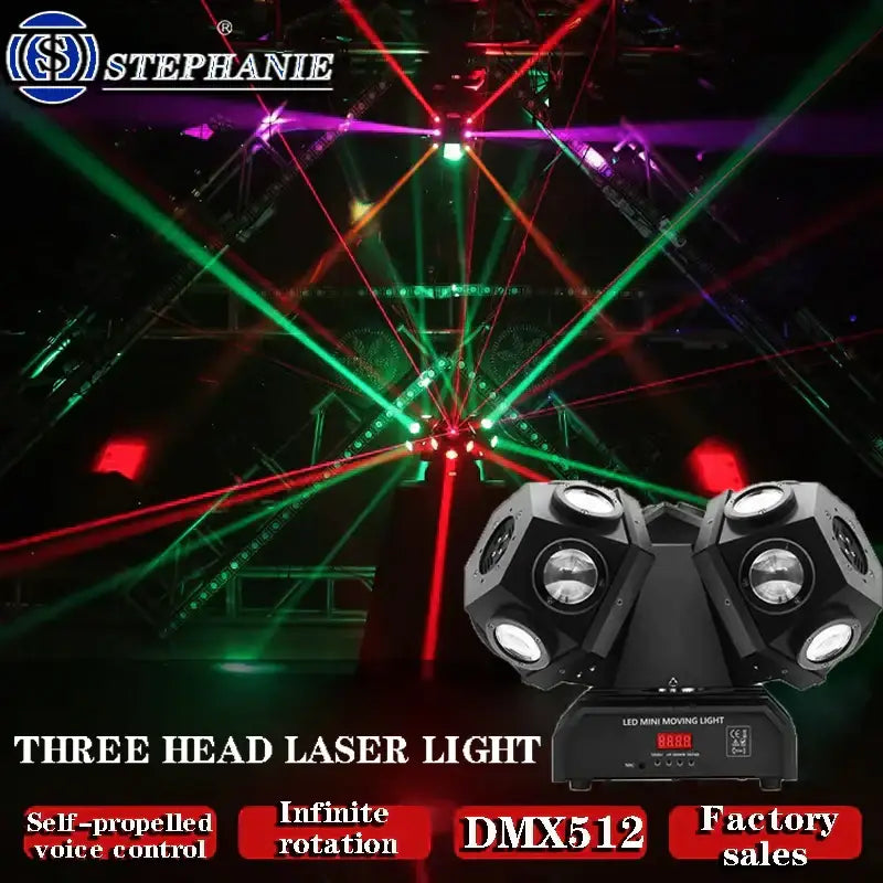 Black 3-head rgbw led beam laser stage light for party room
