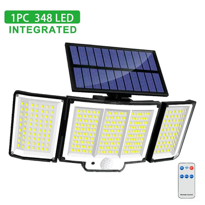 Black 348 led solar super bright motion sensor light garden wall lamp