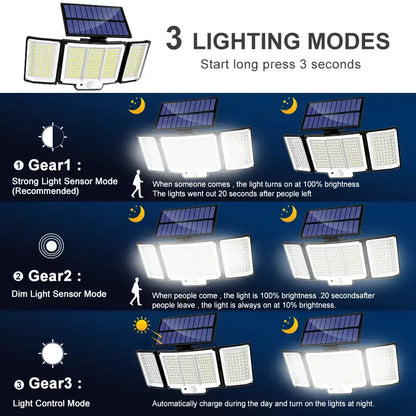 Black 348 led solar super bright motion sensor light garden wall lamp