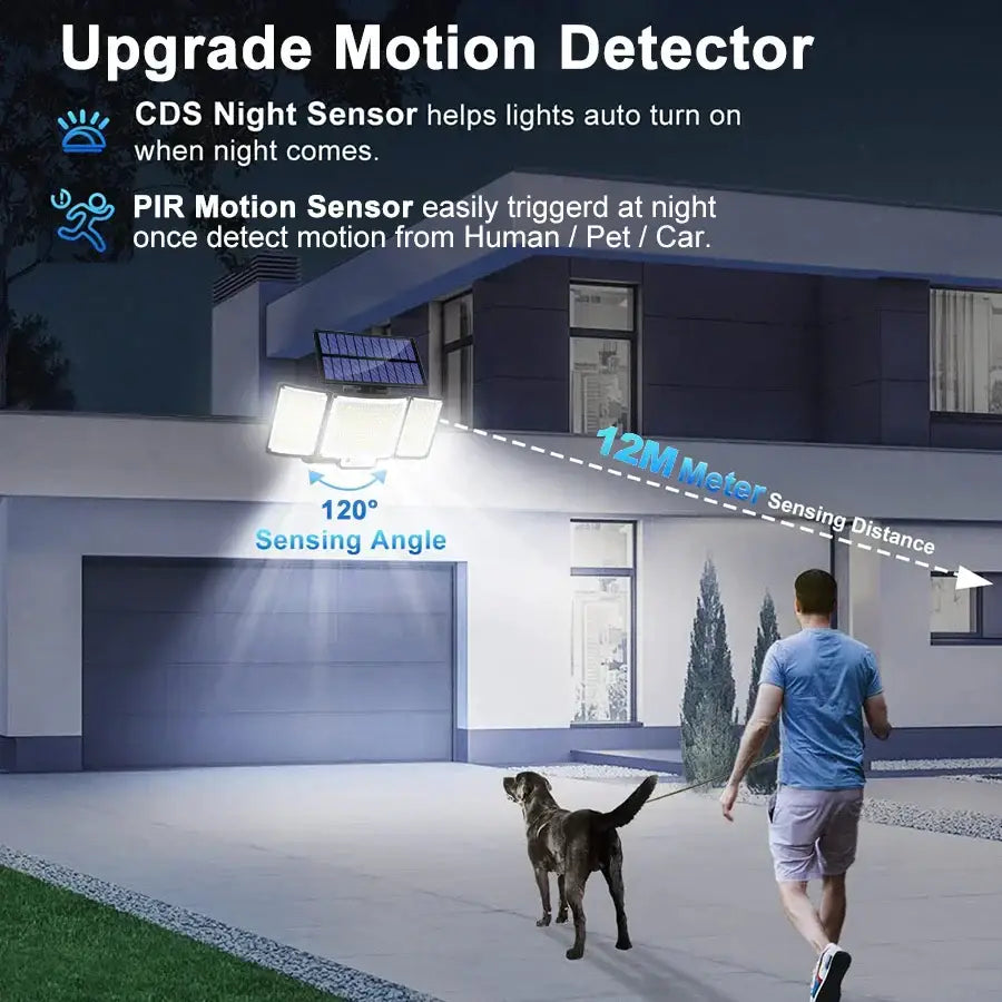 Black 348 led solar super bright motion sensor light garden wall lamp