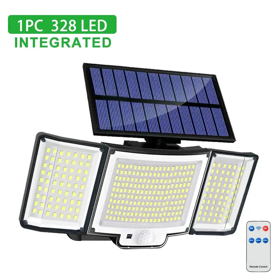 Black 348 led solar super bright motion sensor light garden wall lamp