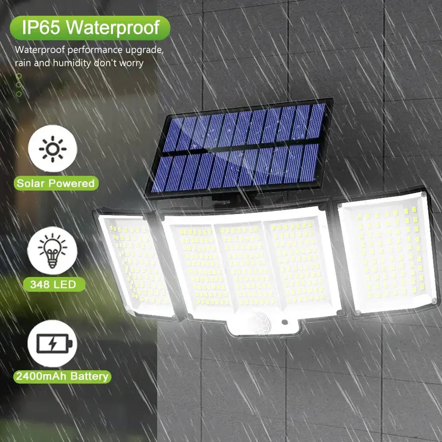 Black 348 led solar super bright motion sensor light garden wall lamp