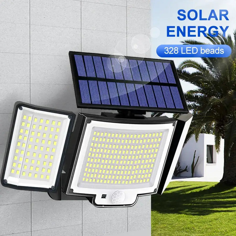 Black 348 led solar super bright motion sensor light garden wall lamp