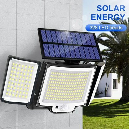 Black 348 led solar super bright motion sensor light garden wall lamp