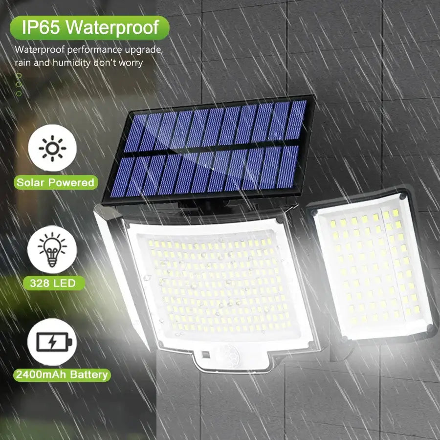 Black 348 led solar super bright motion sensor light garden wall lamp