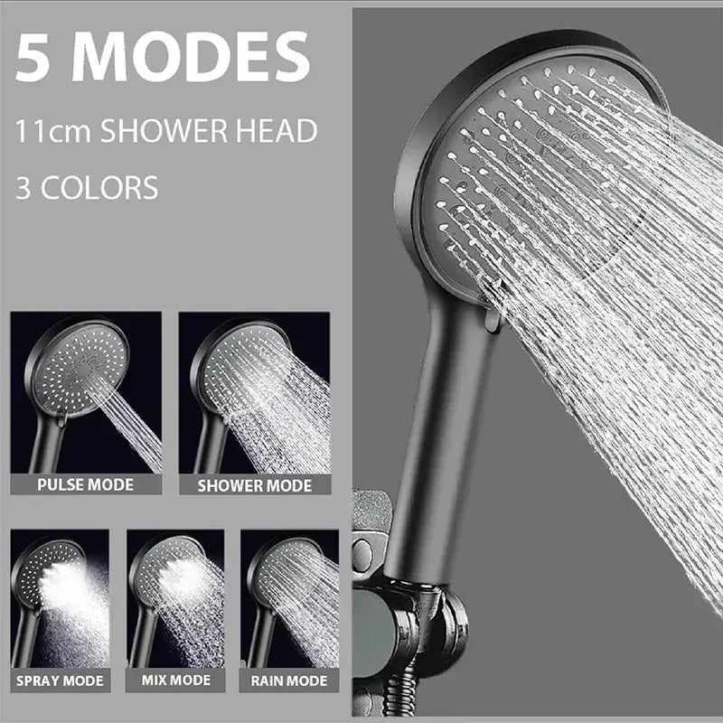 Black 5-mode adjustable high pressure shower head for bathroom