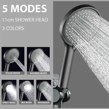 Black 5-mode adjustable high pressure shower head for bathroom