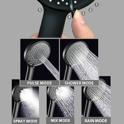 Black 5-mode adjustable high pressure shower head for bathroom