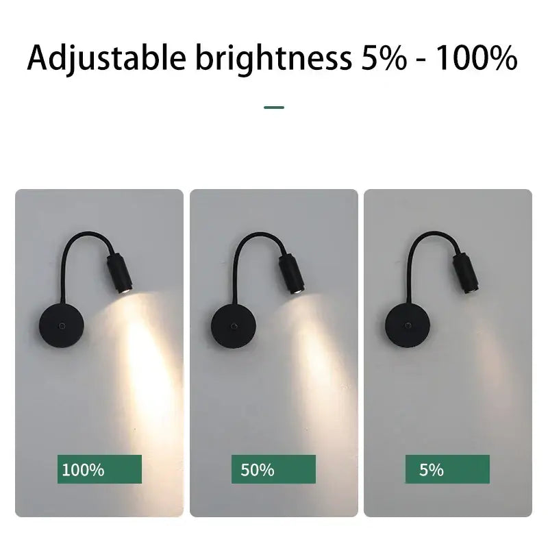 Black adjustable angle led wall lamp bedroom focusable light