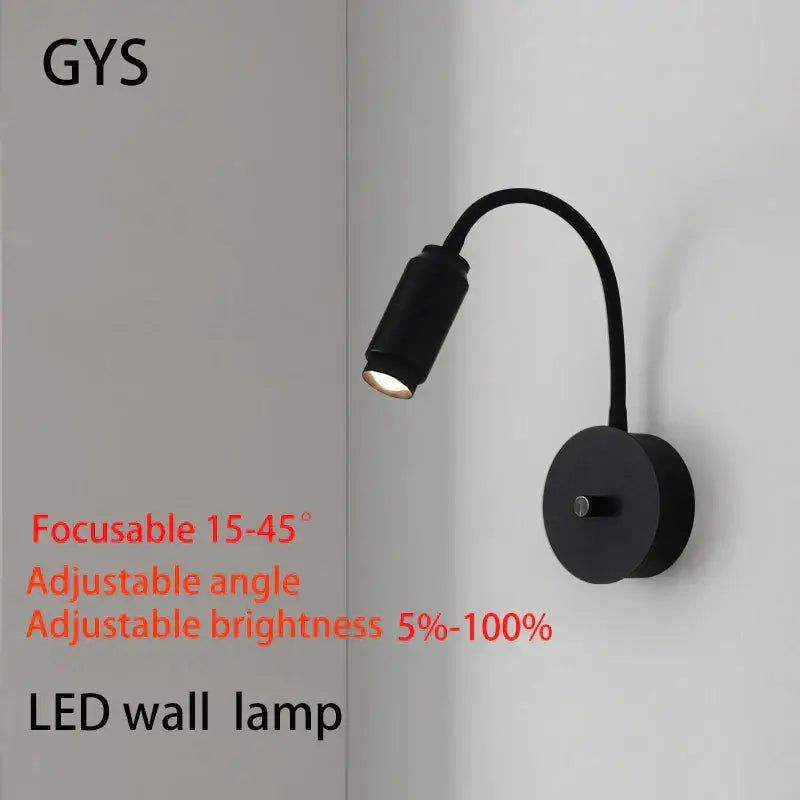 Black adjustable angle led wall lamp bedroom focusable light