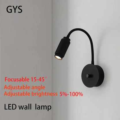 Black adjustable angle led wall lamp bedroom focusable light