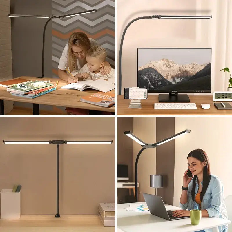 Black adjustable double head led usb table lamp – office desk light