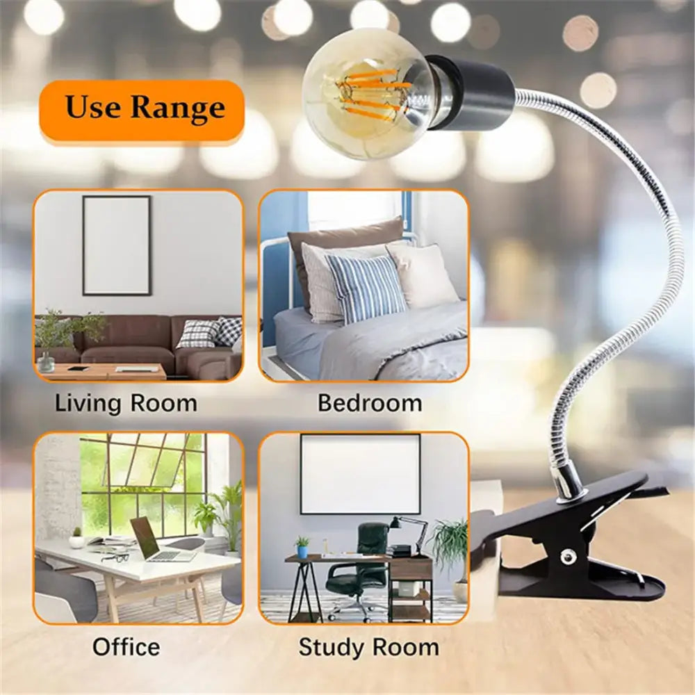 Black adjustable gooseneck clip lamp holder bedroom desk light