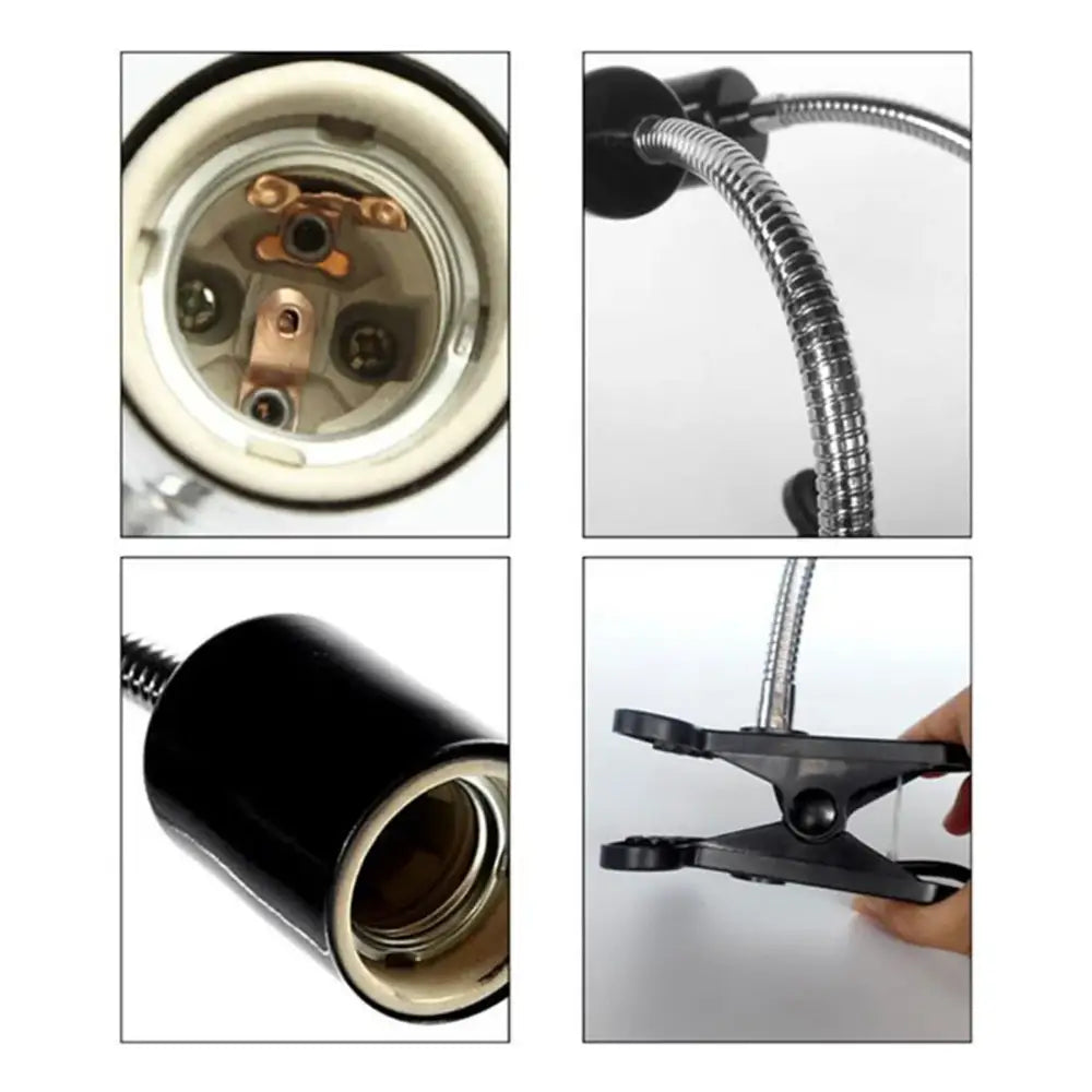 Black adjustable gooseneck clip lamp holder bedroom desk light
