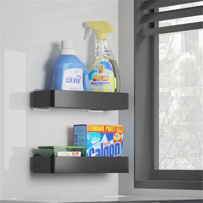 Black aluminum corner double tier shelf bathroom storage rack