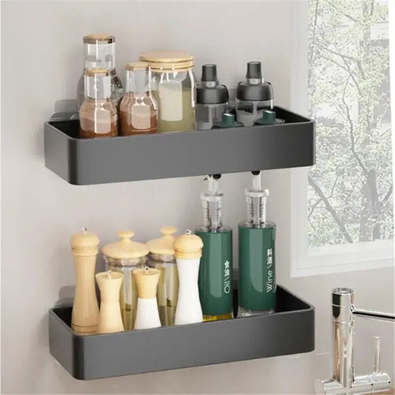 Black aluminum corner double tier shelf bathroom storage rack
