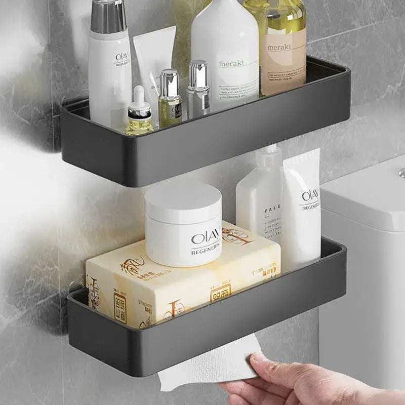 Black aluminum corner double tier shelf bathroom storage rack