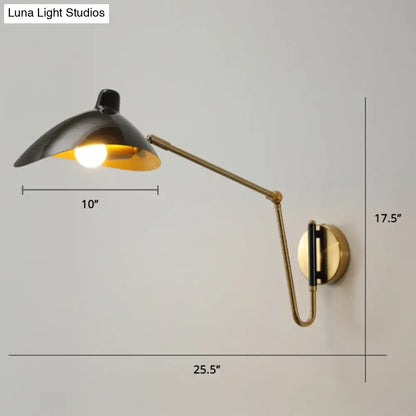 Black and brass duckbill reading light adjustable joint bedroom sconce