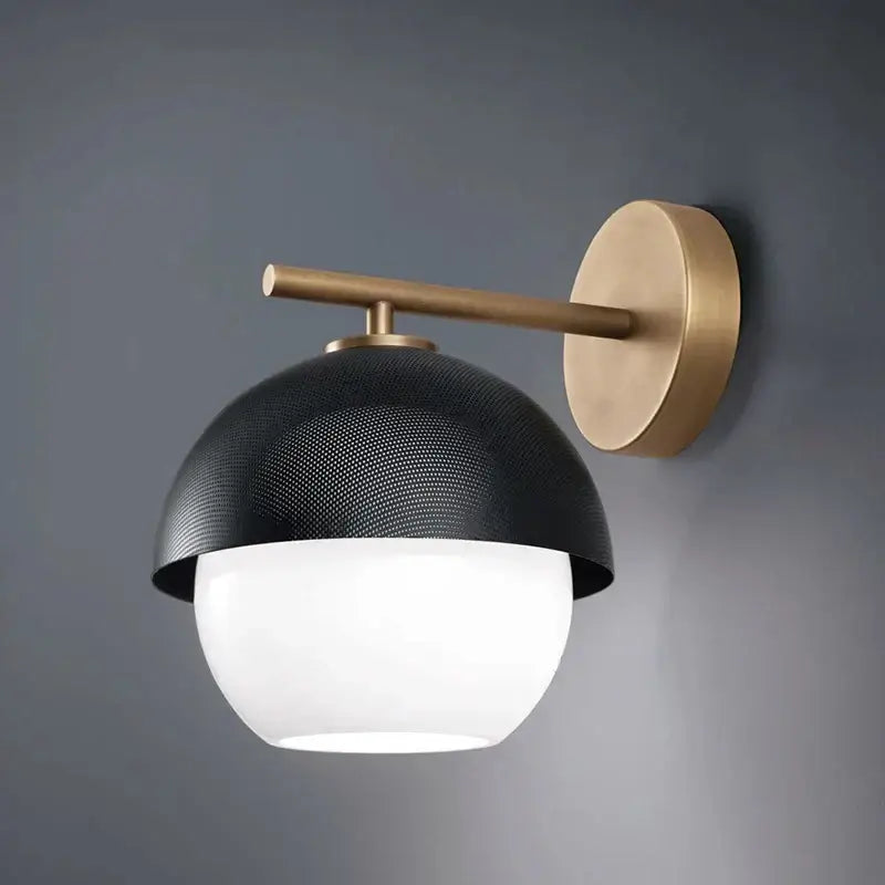 Black and brass mesh globe wall lamp bedroom luxury fixture