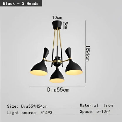 Black and brass nordic led multiple head chandelier for living room