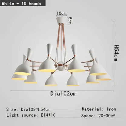 Black and brass nordic led multiple head chandelier for living room