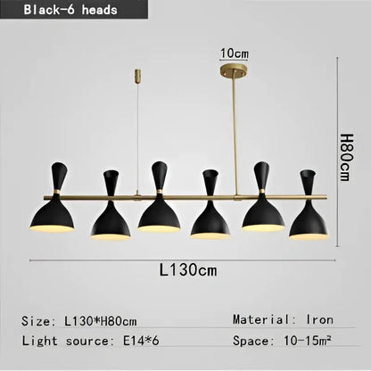 Black and brass nordic led multiple head chandelier for living room