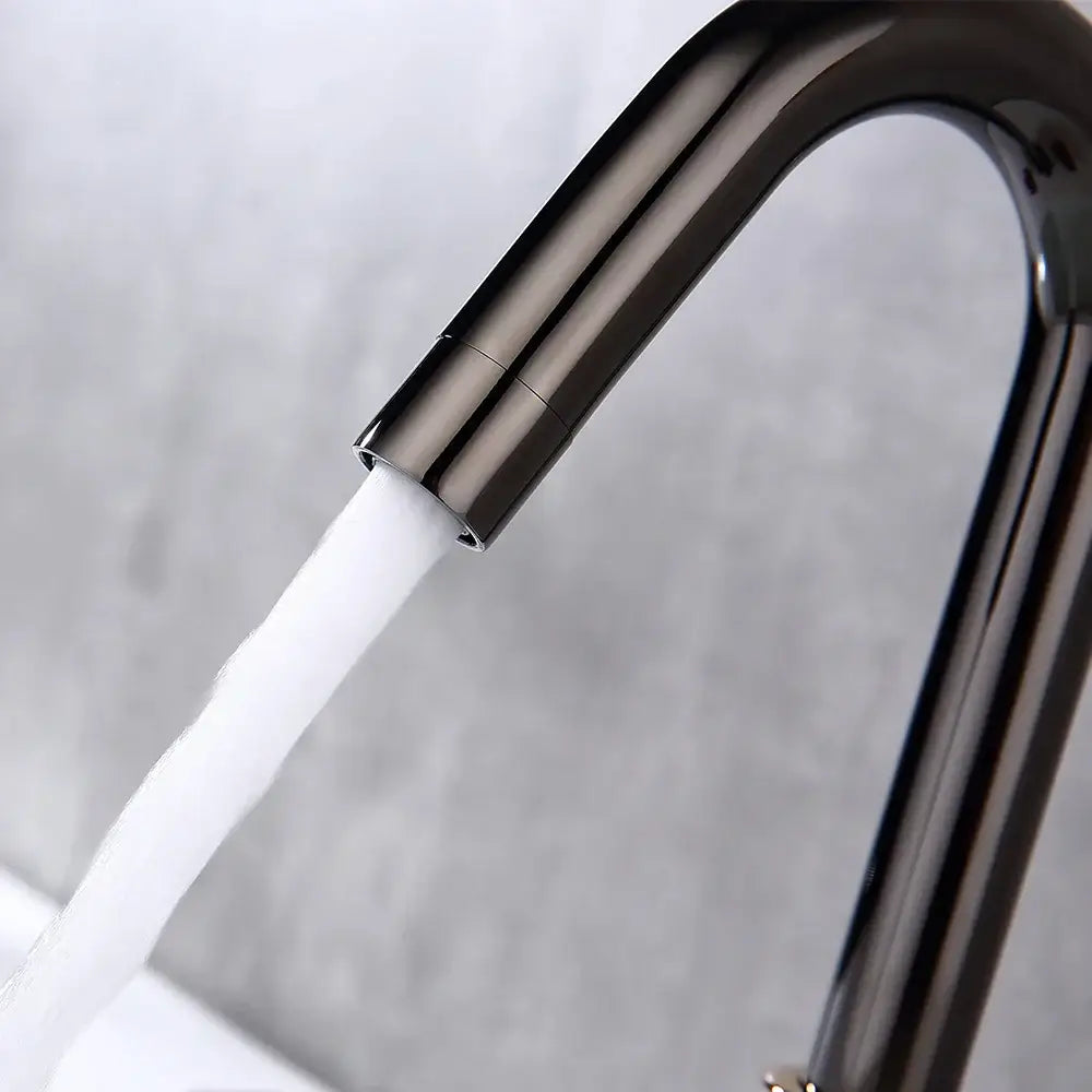 Black and copper gray brass basin faucets with red crystal knobs bathroom