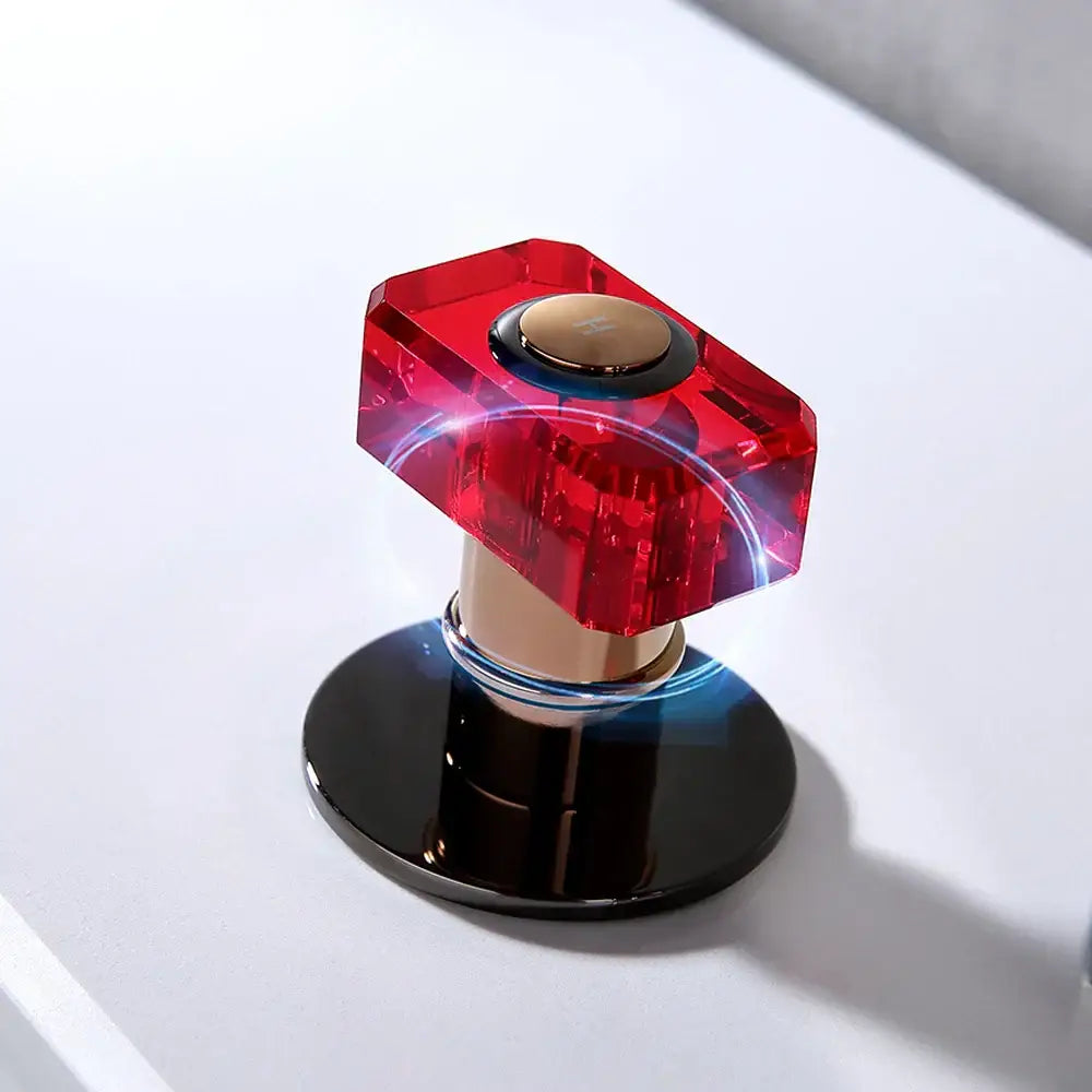 Black and copper gray brass basin faucets with red crystal knobs bathroom