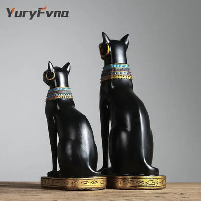 Black and gold bastet cat goddess statue 3 piece set living room decor