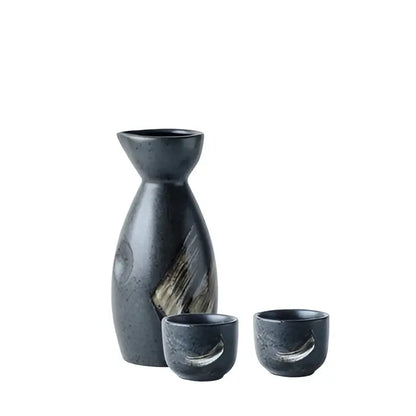 Black and gold brushstroke ceramic sake liquor dispenser set dining room