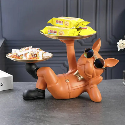 Black and gold bulldog animal figurine living room butler tray