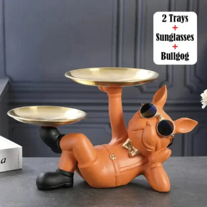 Black and gold bulldog animal figurine living room butler tray