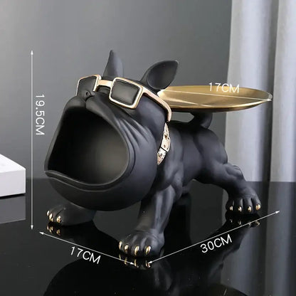 Black and gold bulldog figurine storage box living room decor tray
