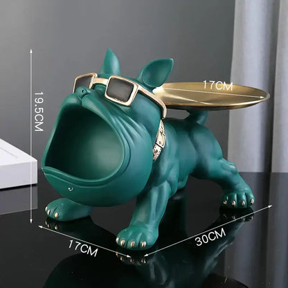 Black and gold bulldog figurine storage box living room decor tray