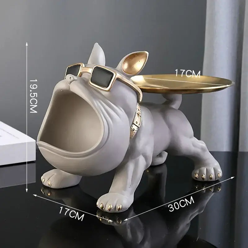 Black and gold bulldog figurine storage box living room decor tray
