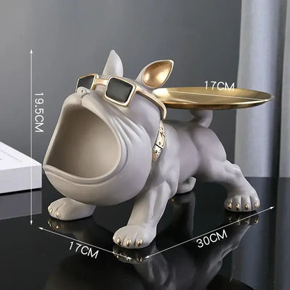Black and gold bulldog figurine storage box living room decor tray