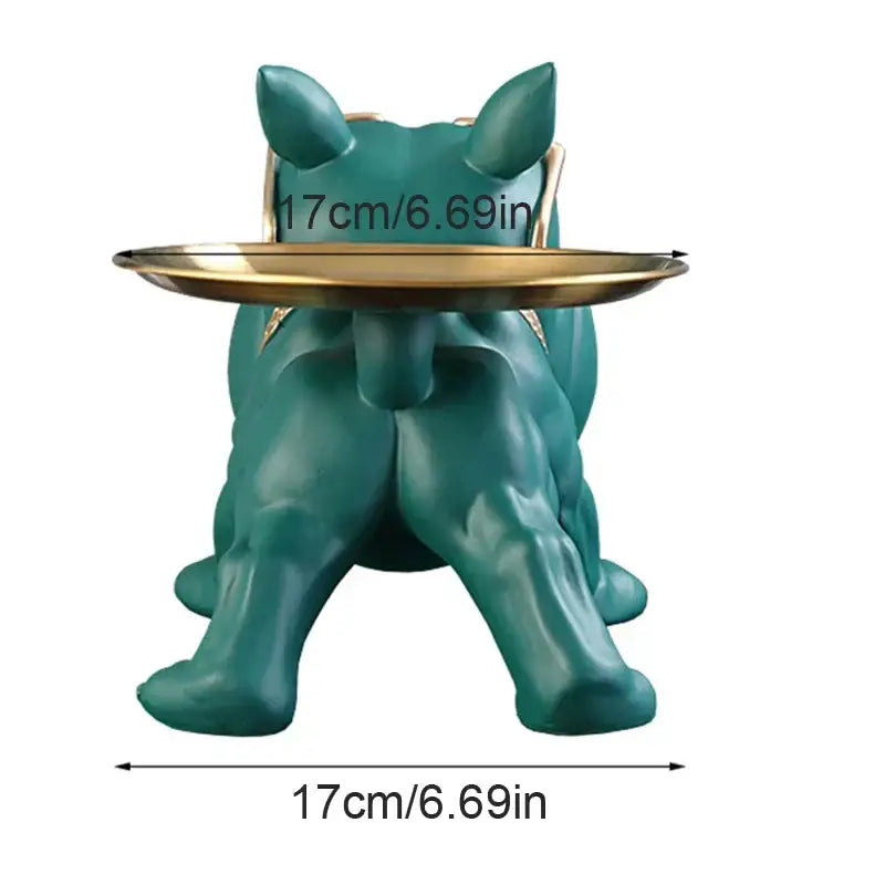 Black and gold bulldog figurine storage box living room decor tray