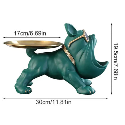 Black and gold bulldog figurine storage box living room decor tray