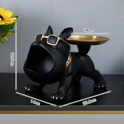 Black and gold bulldog remote control storage living room tray